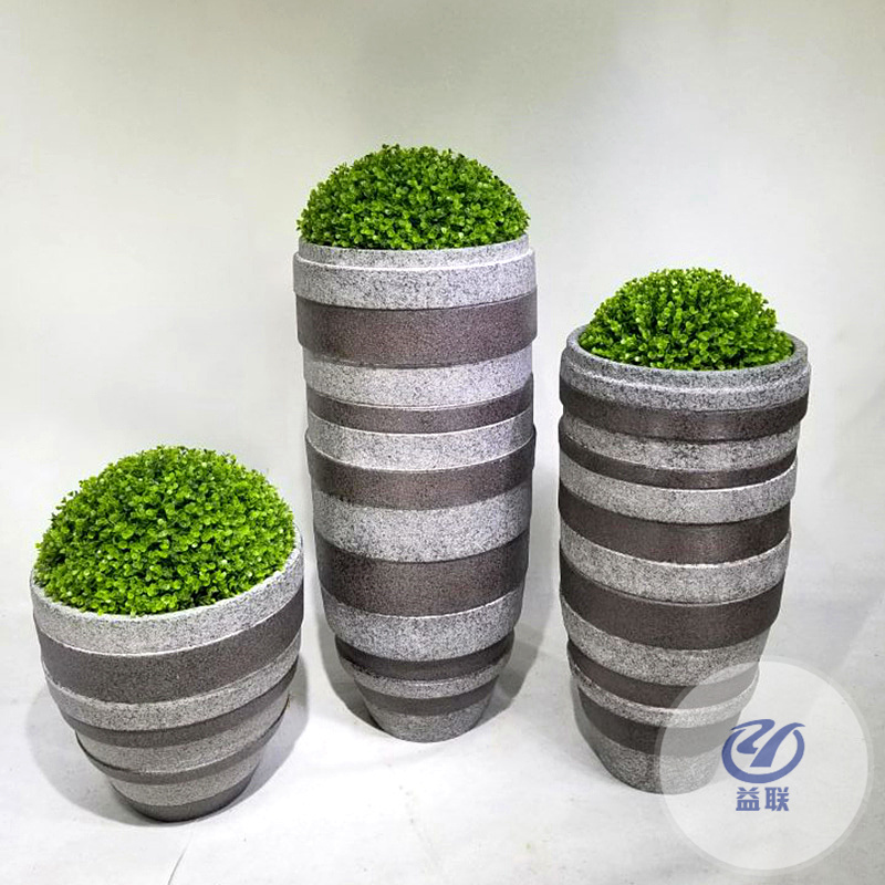 簡約歐式玻璃鋼藝術(shù)花盆園林景觀種植池圓形花缽大口徑落地大花盆